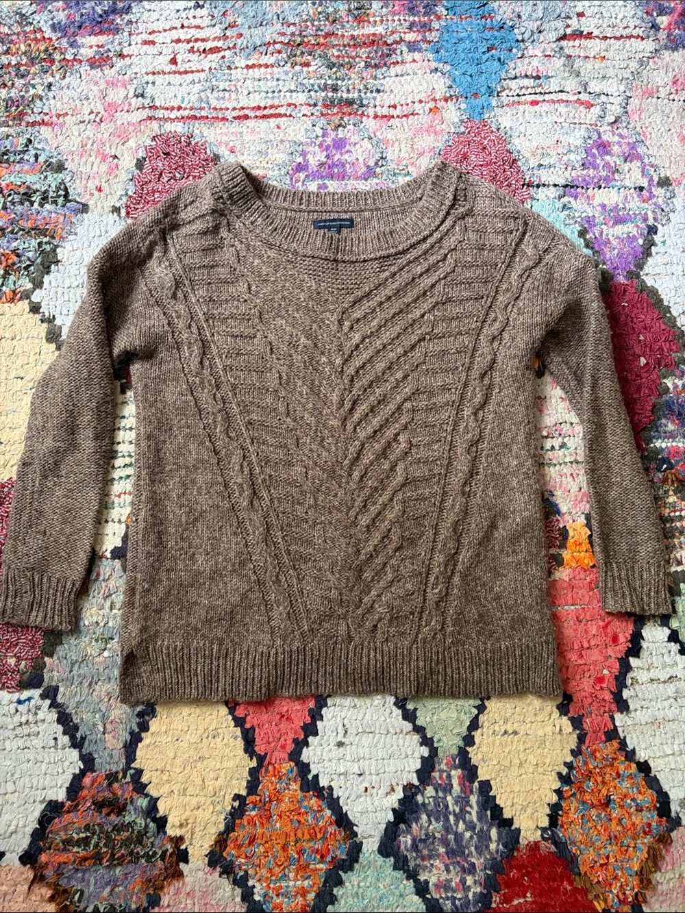American Eagle Outfitters Brown Cable Knit Crewneck Sweater